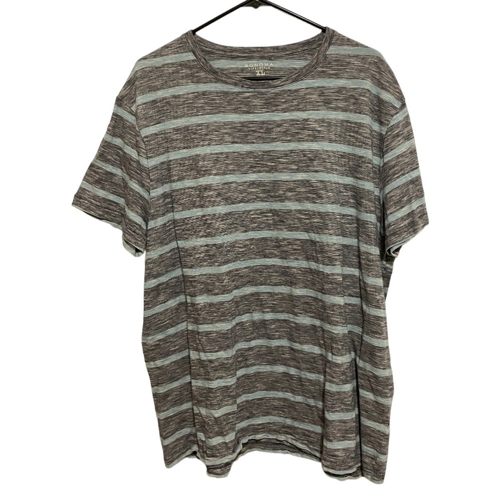 Sonoma Heather Gray and Blue Striped Short Sleeve Cotton Tee Size XL